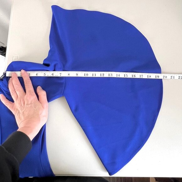 Calvin Klein Off-Shoulder Sheath Blue Dress Size 14 Ruffled 3/4 Sleeves EUC - Picture 12 of 14